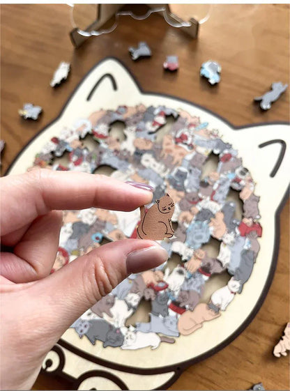 🎁Kerstuitverkoop 50% KORTING🎅135-delige Morandi-kleurige houten legpuzzel in de vorm van een kat
