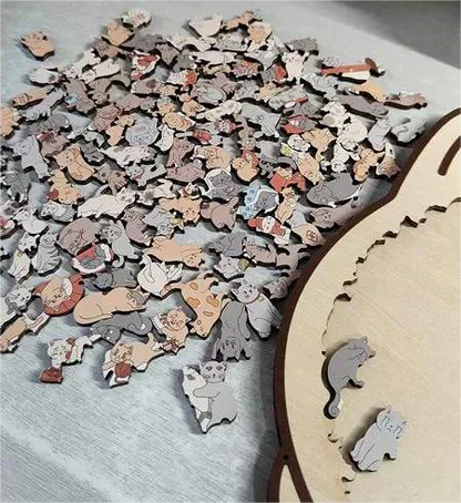 🎁Kerstuitverkoop 50% KORTING🎅135-delige Morandi-kleurige houten legpuzzel in de vorm van een kat