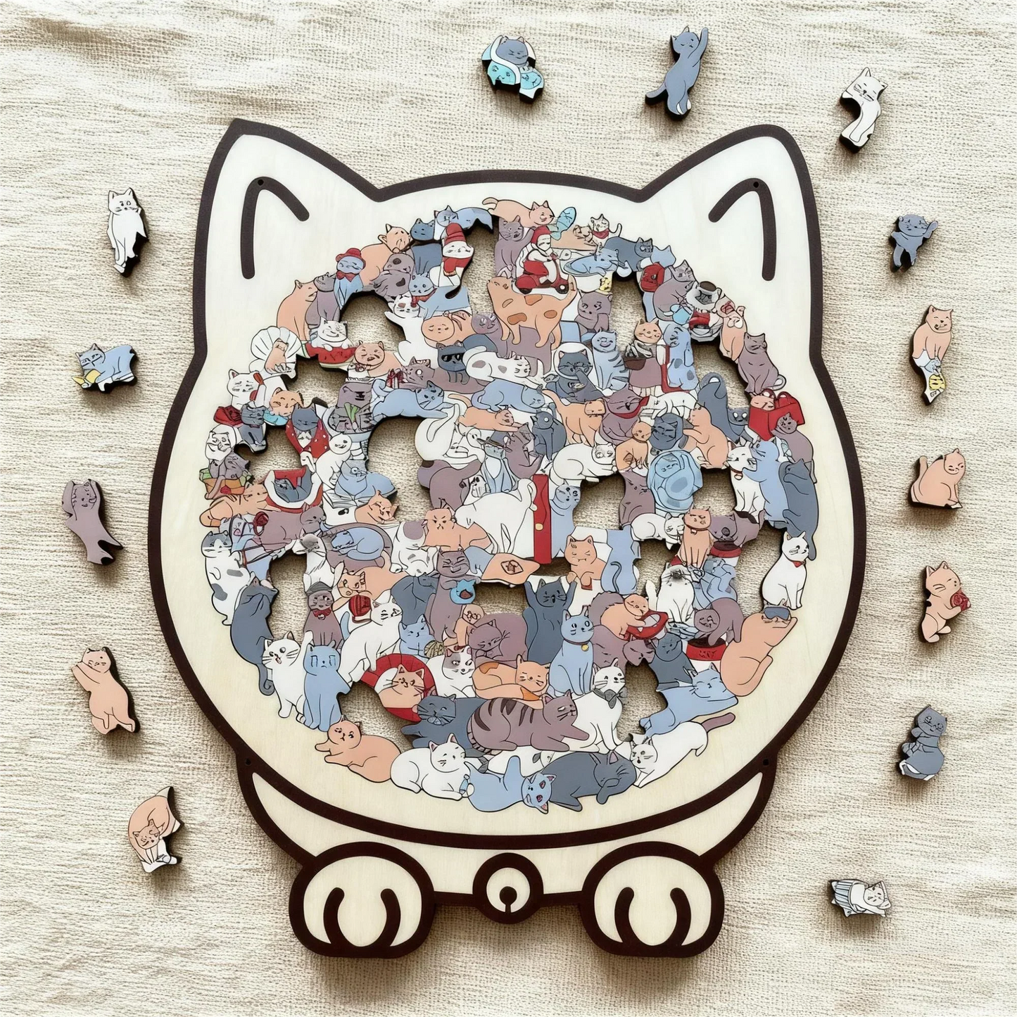 🎁Kerstuitverkoop 50% KORTING🎅135-delige Morandi-kleurige houten legpuzzel in de vorm van een kat