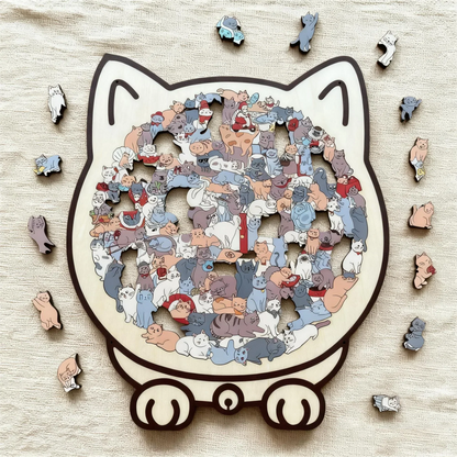 🎁Kerstuitverkoop 50% KORTING🎅135-delige Morandi-kleurige houten legpuzzel in de vorm van een kat
