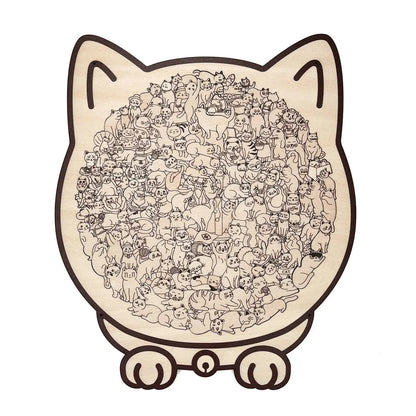🎁Kerstuitverkoop 50% KORTING🎅135-delige Morandi-kleurige houten legpuzzel in de vorm van een kat