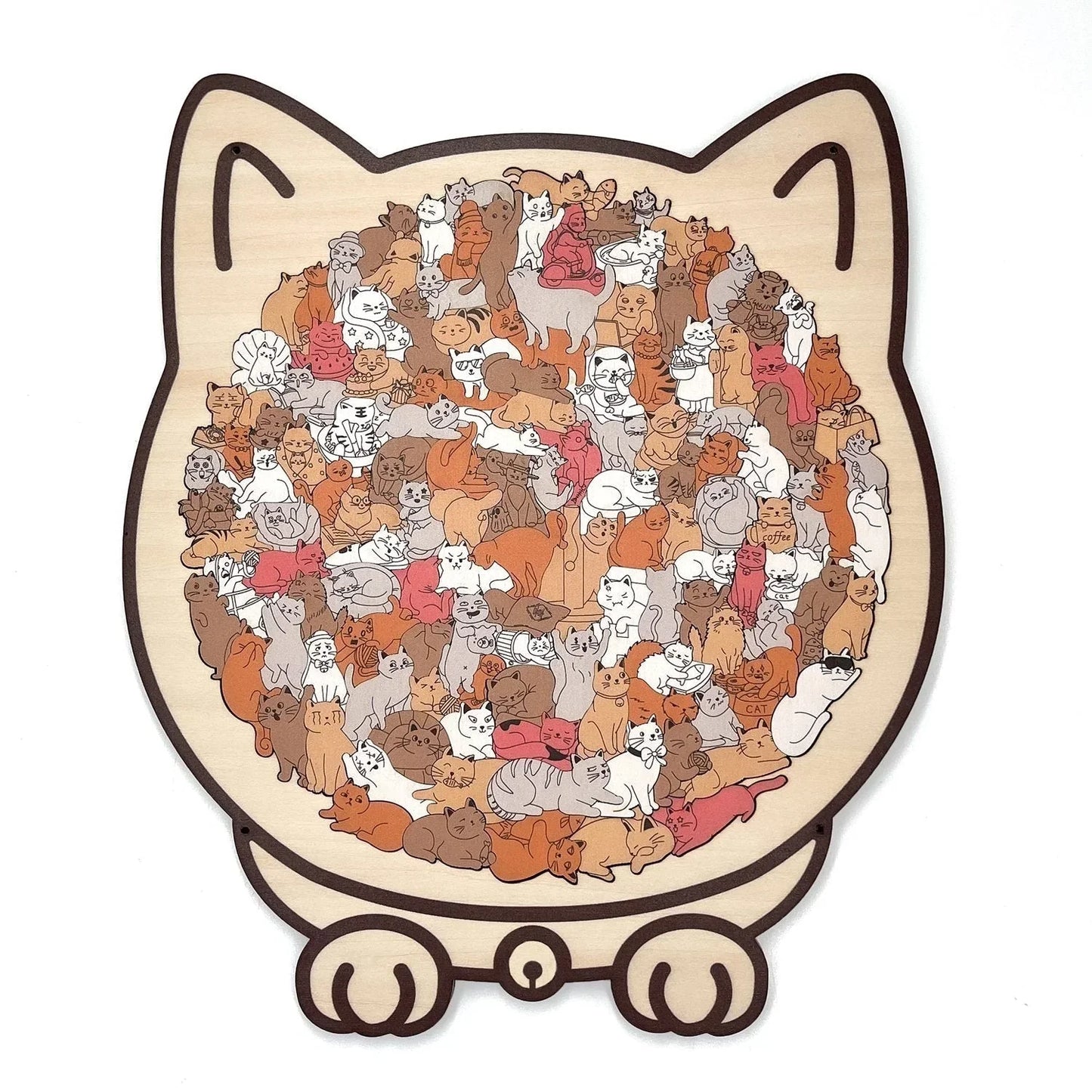 🎁Kerstuitverkoop 50% KORTING🎅135-delige Morandi-kleurige houten legpuzzel in de vorm van een kat