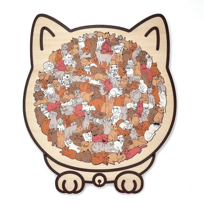 🎁Kerstuitverkoop 50% KORTING🎅135-delige Morandi-kleurige houten legpuzzel in de vorm van een kat