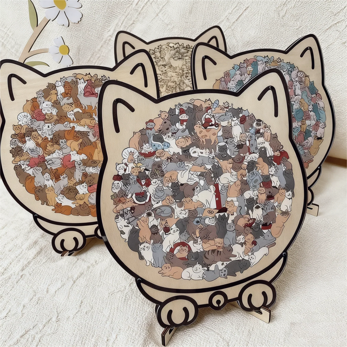 🎁Kerstuitverkoop 50% KORTING🎅135-delige Morandi-kleurige houten legpuzzel in de vorm van een kat