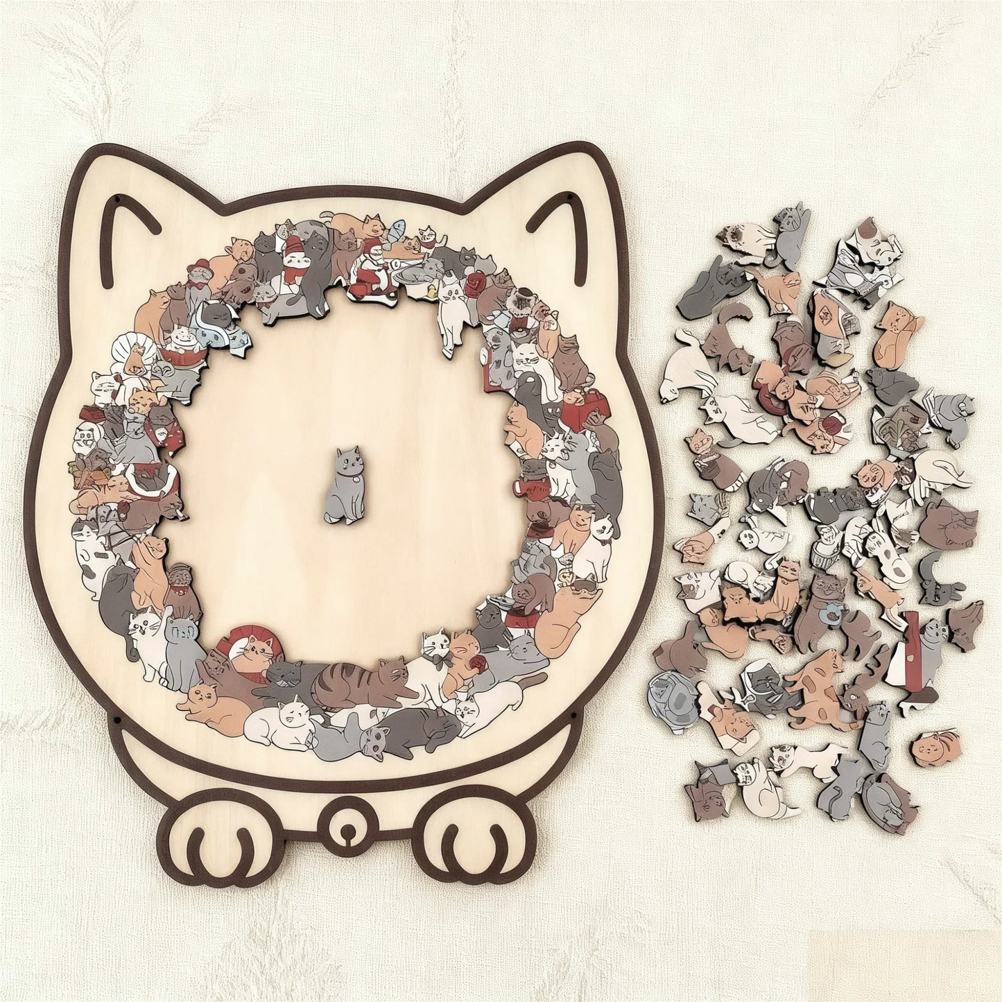 🎁Kerstuitverkoop 50% KORTING🎅135-delige Morandi-kleurige houten legpuzzel in de vorm van een kat