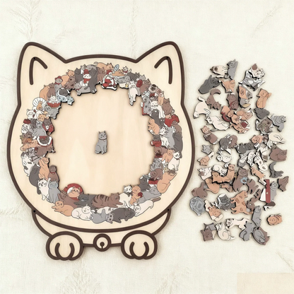 🎁Kerstuitverkoop 50% KORTING🎅135-delige Morandi-kleurige houten legpuzzel in de vorm van een kat