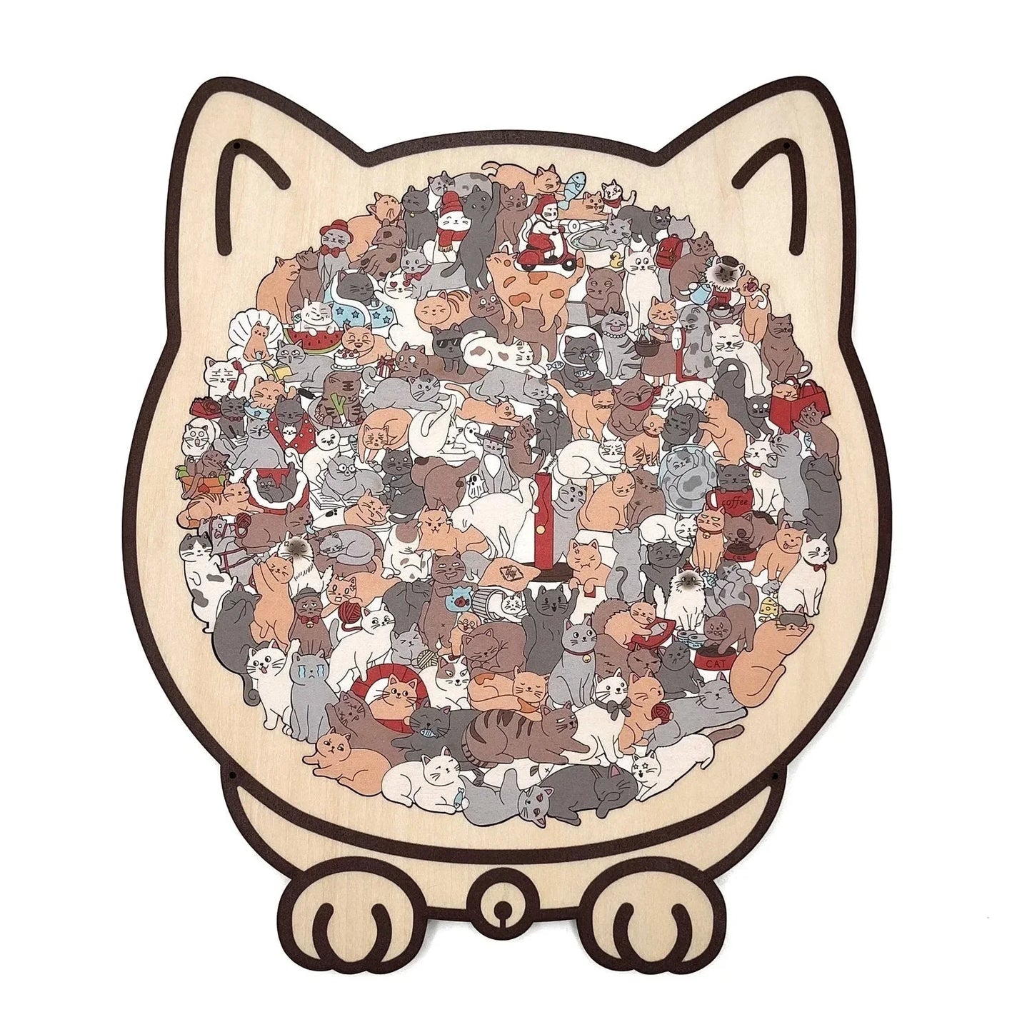 🎁Kerstuitverkoop 50% KORTING🎅135-delige Morandi-kleurige houten legpuzzel in de vorm van een kat