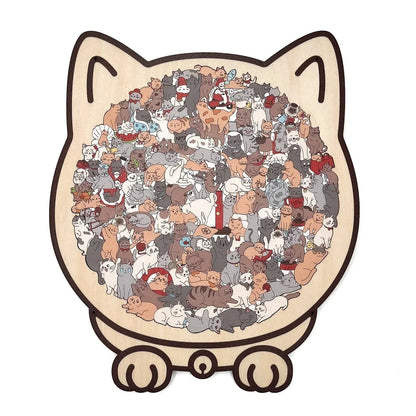 🎁Kerstuitverkoop 50% KORTING🎅135-delige Morandi-kleurige houten legpuzzel in de vorm van een kat
