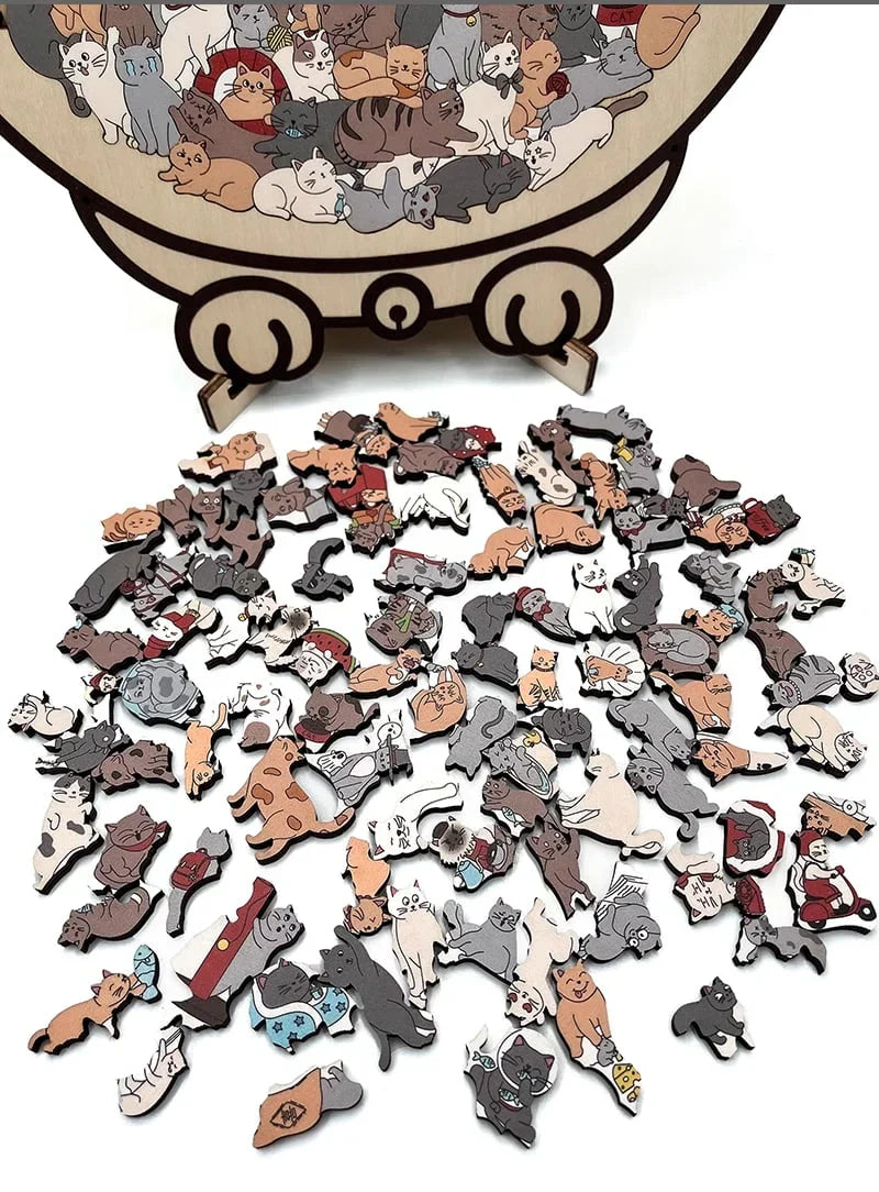 🎁Kerstuitverkoop 50% KORTING🎅135-delige Morandi-kleurige houten legpuzzel in de vorm van een kat