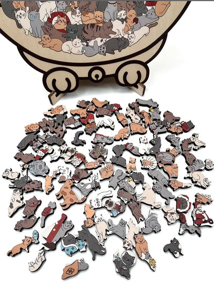 🎁Kerstuitverkoop 50% KORTING🎅135-delige Morandi-kleurige houten legpuzzel in de vorm van een kat