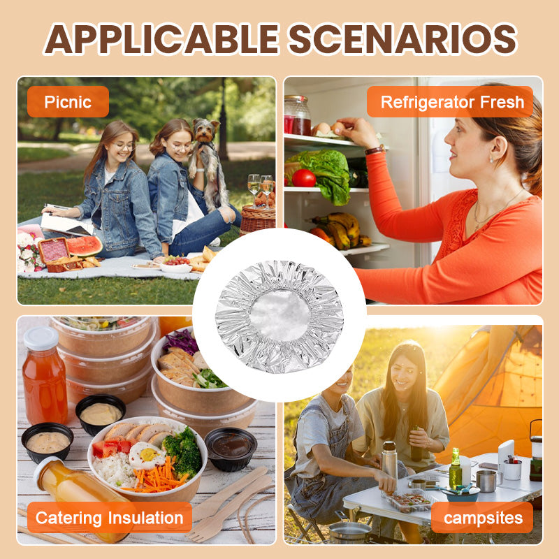 🌞Fris De Lente In Met 50% Korting!🔥Elastische Aluminiumfolie Hoezen (Set) | Houdt Eten Warm & Vers | Wegwerp Afdekhoezen voor BBQ, Picknick & Restjes