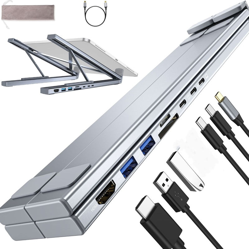🌞Fris Je Werkplek Op met 50% Korting!🎒Premium 2-in-1 Aluminium Laptopstandaard + USB-C Docking Station: Ergonomisch, Opvouwbaar, 4K HDMI & 8 Poorten voor Elke Lenteavontuur!
