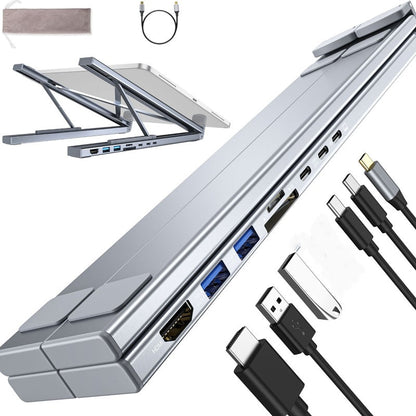 🌞Fris Je Werkplek Op met 50% Korting!🎒Premium 2-in-1 Aluminium Laptopstandaard + USB-C Docking Station: Ergonomisch, Opvouwbaar, 4K HDMI & 8 Poorten voor Elke Lenteavontuur!
