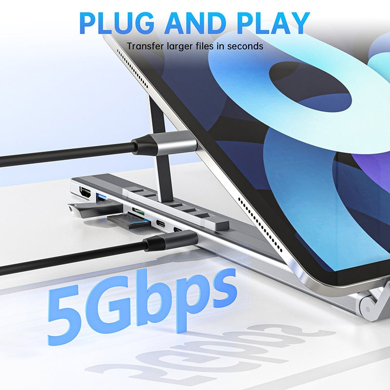 🌞Fris Je Werkplek Op met 50% Korting!🎒Premium 2-in-1 Aluminium Laptopstandaard + USB-C Docking Station: Ergonomisch, Opvouwbaar, 4K HDMI & 8 Poorten voor Elke Lenteavontuur!