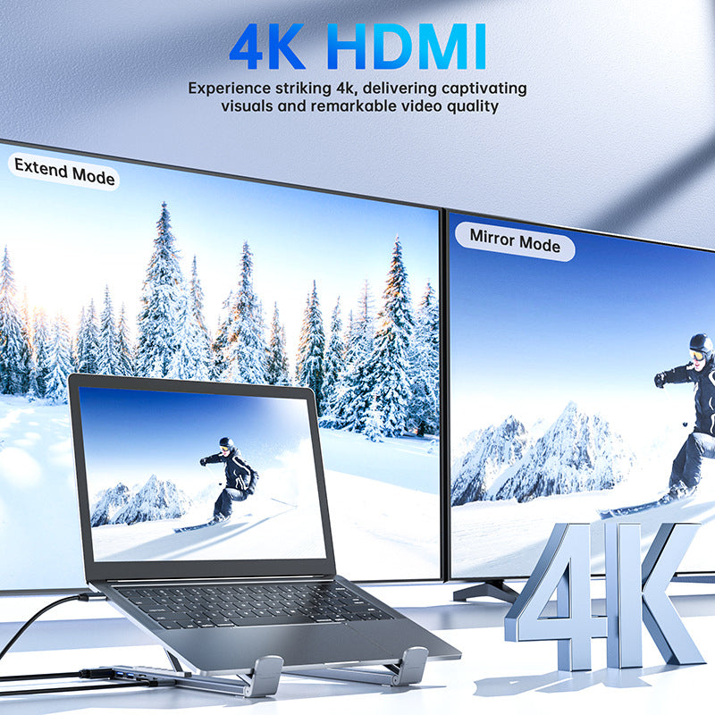 🌞Fris Je Werkplek Op met 50% Korting!🎒Premium 2-in-1 Aluminium Laptopstandaard + USB-C Docking Station: Ergonomisch, Opvouwbaar, 4K HDMI & 8 Poorten voor Elke Lenteavontuur!