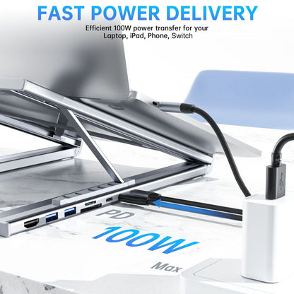 🌞Fris Je Werkplek Op met 50% Korting!🎒Premium 2-in-1 Aluminium Laptopstandaard + USB-C Docking Station: Ergonomisch, Opvouwbaar, 4K HDMI & 8 Poorten voor Elke Lenteavontuur!