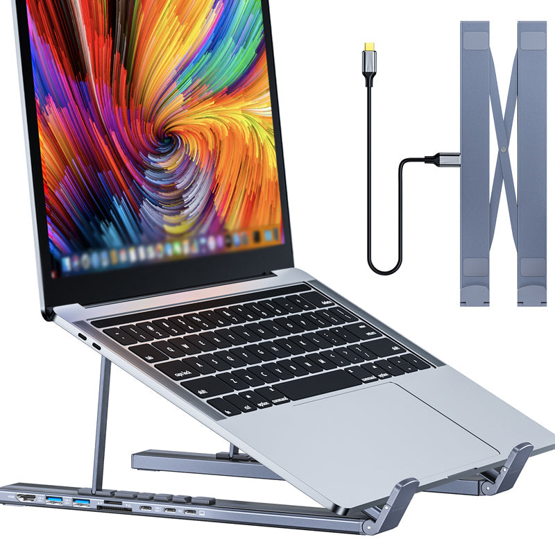 🌞Fris Je Werkplek Op met 50% Korting!🎒Premium 2-in-1 Aluminium Laptopstandaard + USB-C Docking Station: Ergonomisch, Opvouwbaar, 4K HDMI & 8 Poorten voor Elke Lenteavontuur!