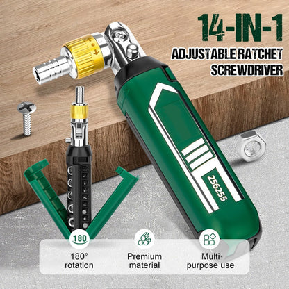 ‌14-in-1✨🔧【Professionaal & Veelzijdig!】Verstelbare Ratelschroevendraaier - 📢📢Sleep de aanbieding! Nog 40 stuks, op=op🚀 Uw perfecte toolkit!