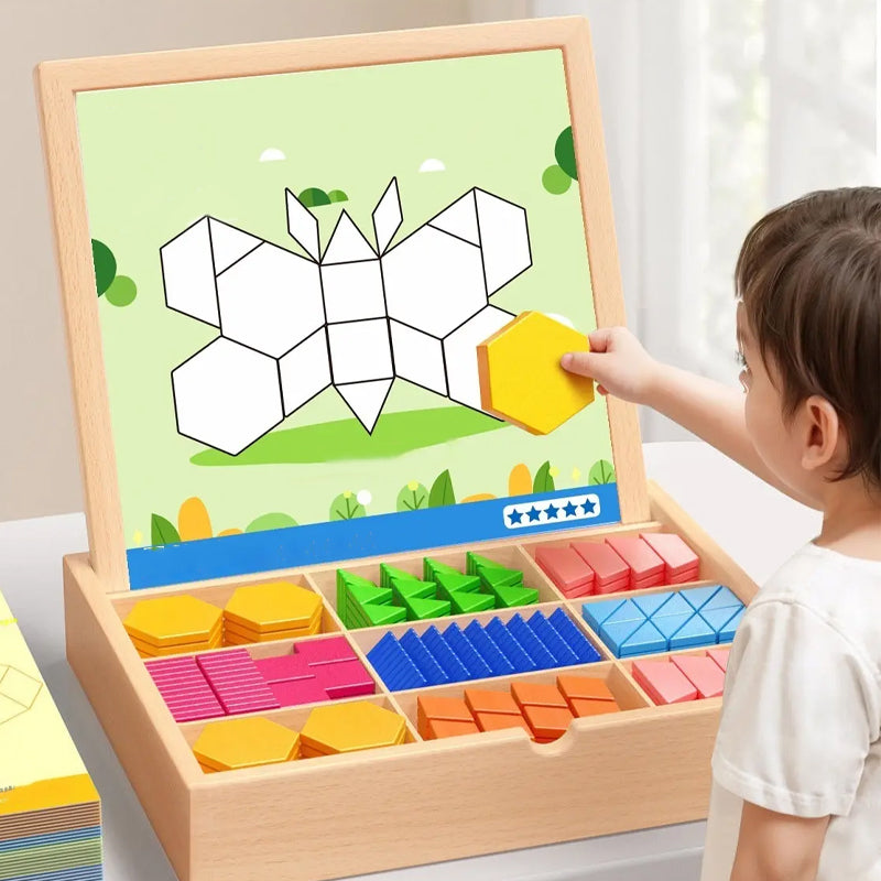 🎁Vroege kerstuitverkoop 50% KORTING🔥Houten magnetische patroonblokkenpuzzel set🧩
