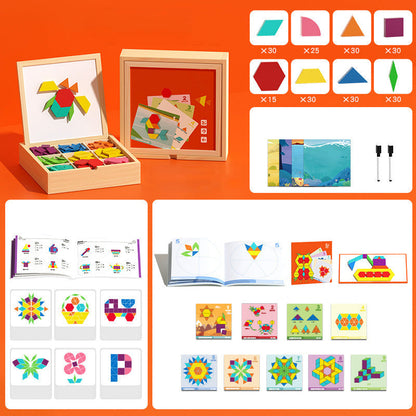 🎁Vroege kerstuitverkoop 50% KORTING🔥Houten magnetische patroonblokkenpuzzel set🧩