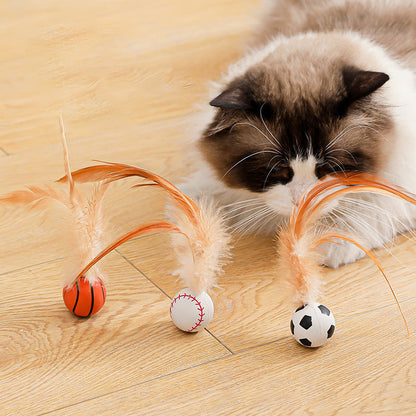 🐈🎉Koop 1, krijg 1 GRATIS! Interactieve kat stuiterbal met veer – perfect voor speelse avonturen met je favoriete knuffelkat!