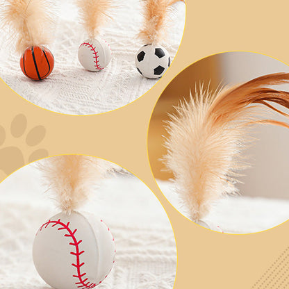 🐈🎉Koop 1, krijg 1 GRATIS! Interactieve kat stuiterbal met veer – perfect voor speelse avonturen met je favoriete knuffelkat!