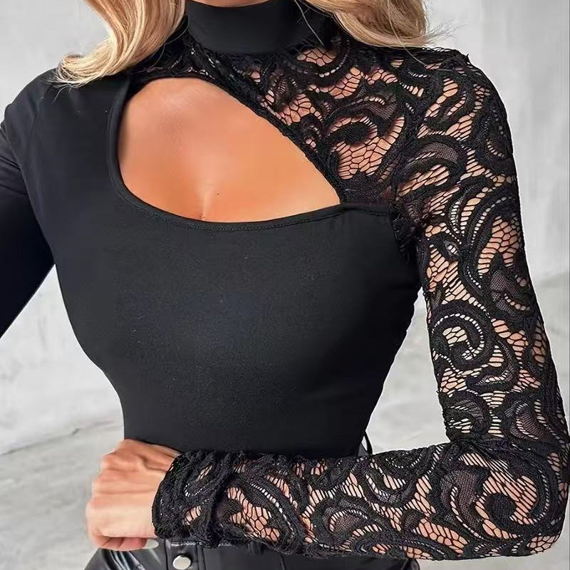 🔈🔈NIEUWE AANWINST 60% KORTING🌸Dames top met asymmetrische uitsnijdingen en kanten mouwen👚