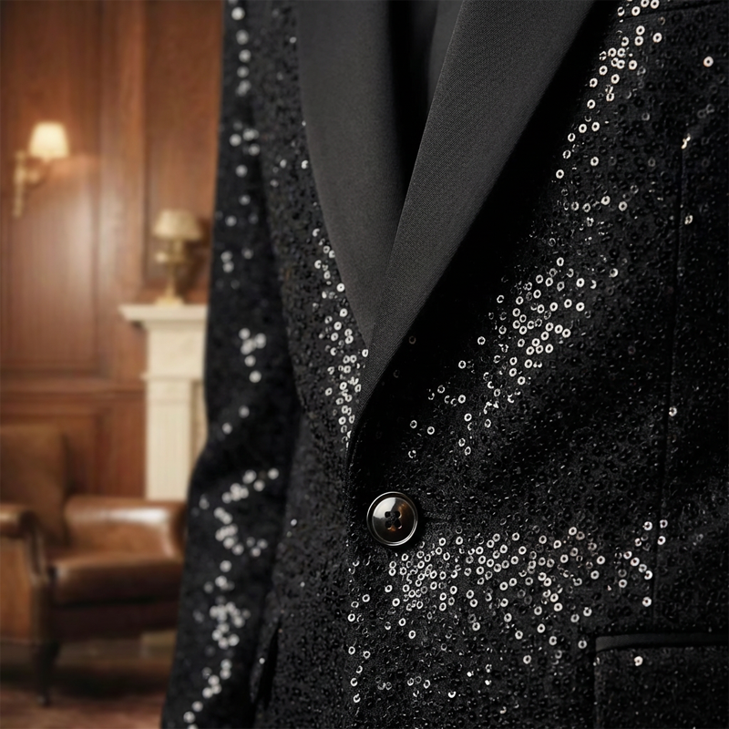 🔈🔈NIEUWE COLLECTIE 2026 - 60% KORTING !!!🧥👖Zwarte glitter smokingset voor heren