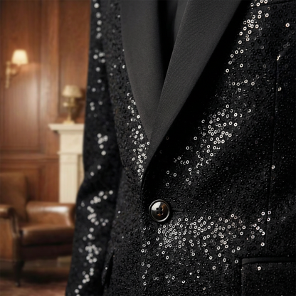 🔈🔈NIEUWE COLLECTIE 2026 - 60% KORTING !!!🧥👖Zwarte glitter smokingset voor heren