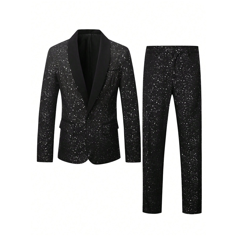 🔈🔈NIEUWE COLLECTIE 2026 - 60% KORTING !!!🧥👖Zwarte glitter smokingset voor heren